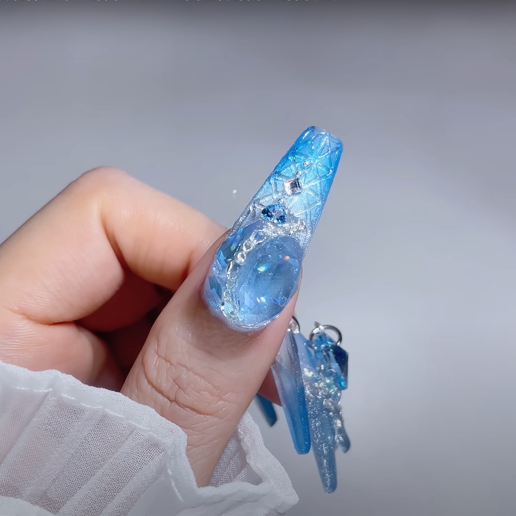 100% Hand Made False Nail Tips（Blue Ocean）