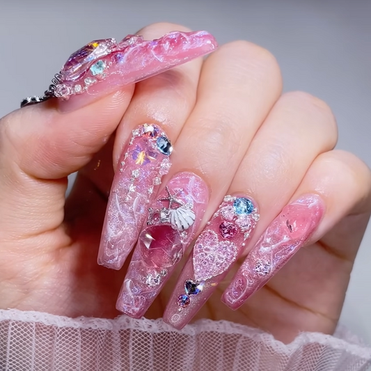 100% Hand Made False Nail Tips（Pink Marble）